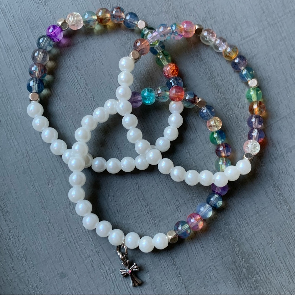 {Handmade} Colorful Beaded Bracelet Set with Cross Charm